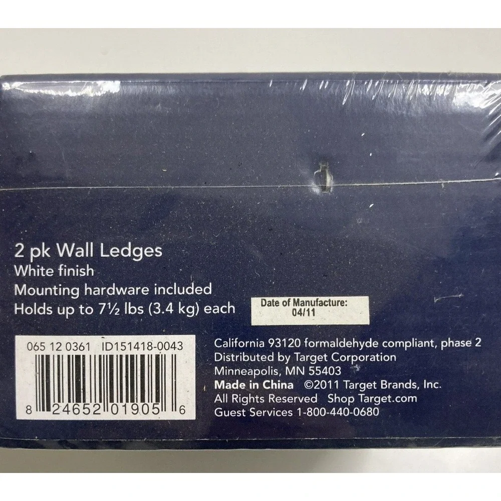 Room Essentials 2 PK Wall Floating Ledges White‎ Finish, Wall Shelf NEW